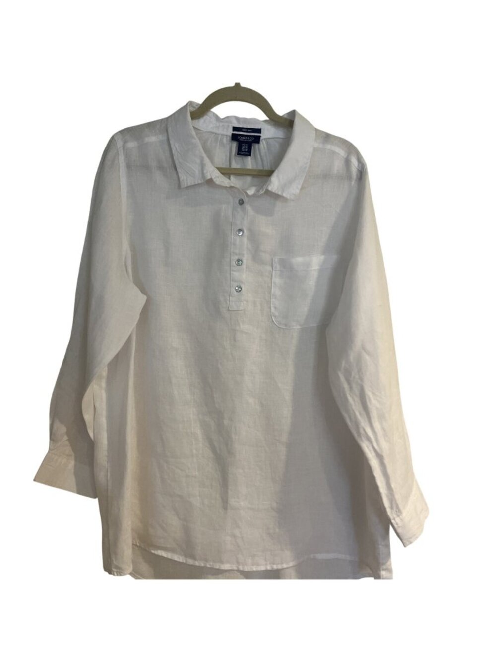 Jones New York 100% Linen Tunic Top Roll Tab Sleeve Button Up Shirt 1X White